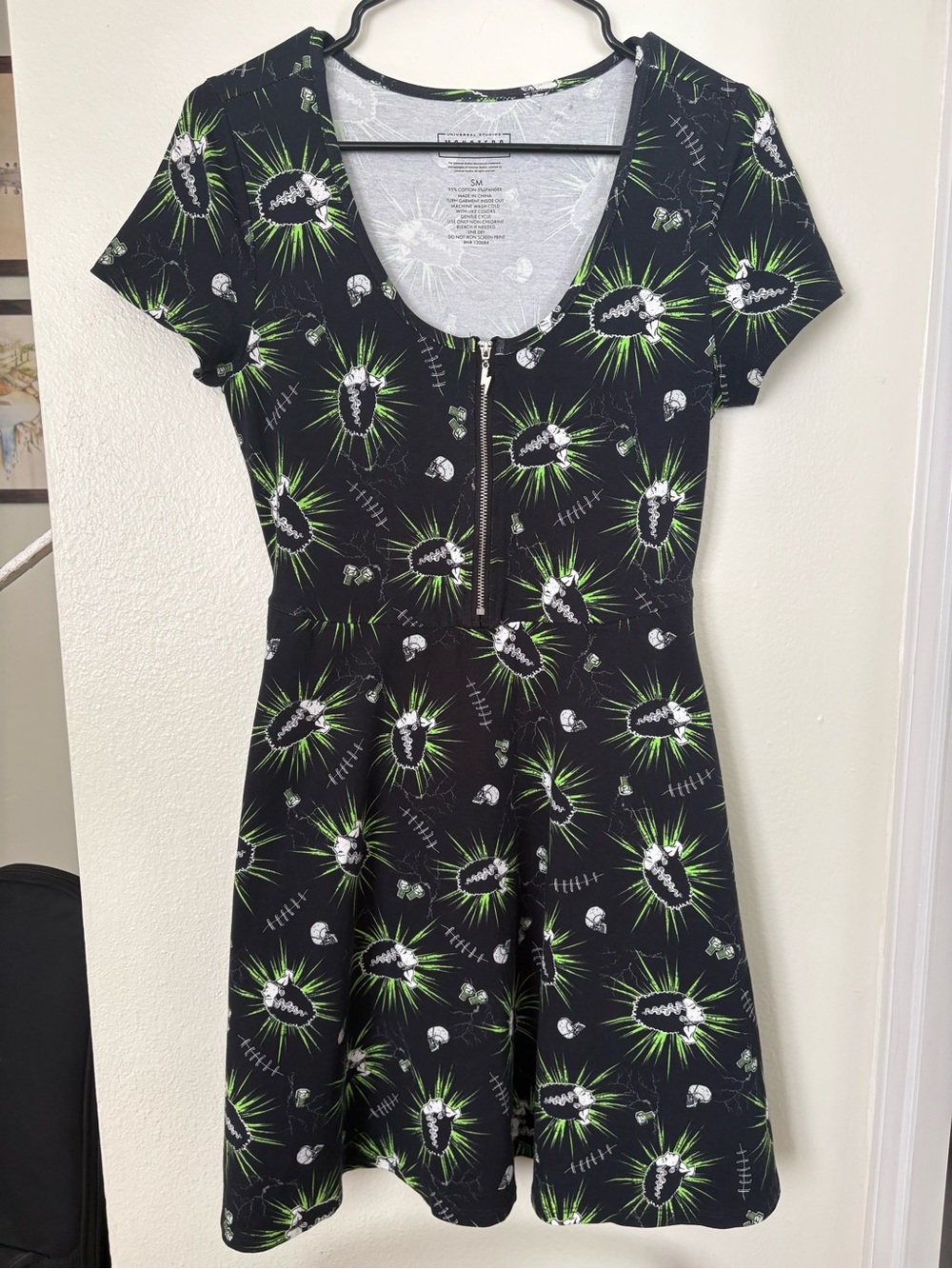 Universal Monster Bride Of Frankenstein Print Zipper Mini Dress Halloween Horror